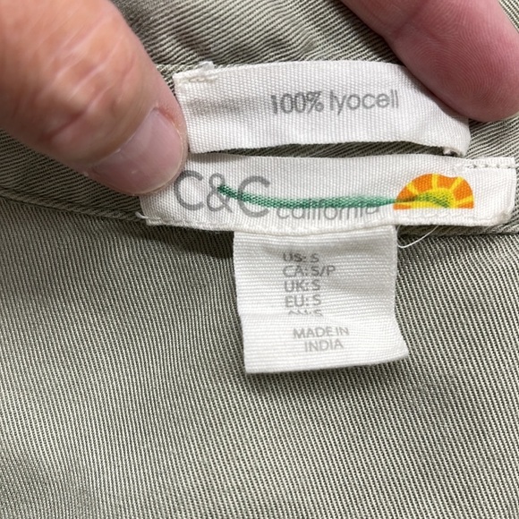 C&C California Sage Green 100% Roll Tab Sleeve Shirt Dress With Pockets Small - Picture 8 of 9